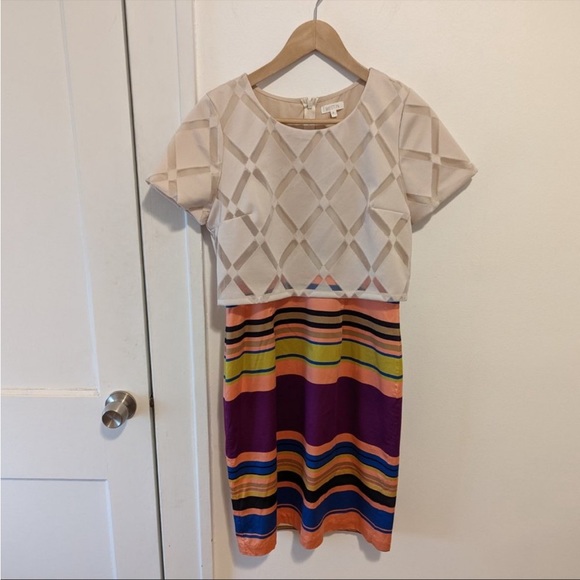 Anthropologie Weston Mixed-Media Striped Sheath Dress 0 NWOT - Picture 2 of 5